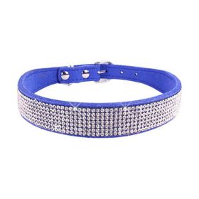 Crystal Dog Collar Solid Color Leather (Color: deep blue, size: XS)